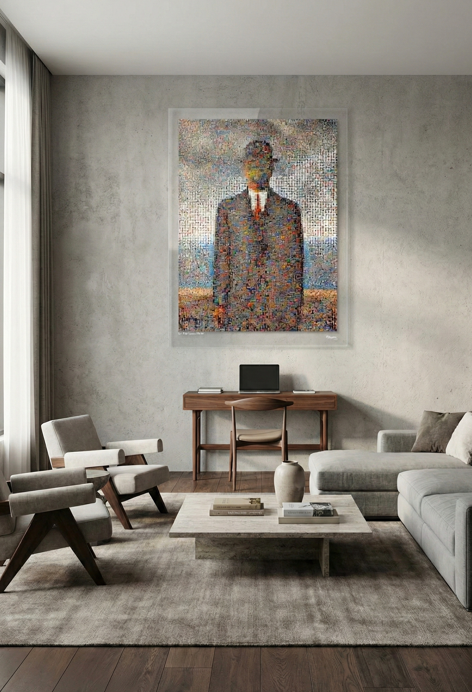 Tableau plexiglass art contemporain Miquaseo, mosaique "Le fils de l'homme vs Art", decoration murale design, edition limitee signee et numerotee