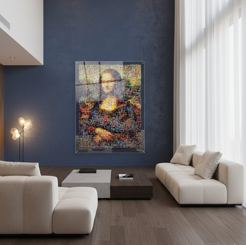 Tableau plexiglass art contemporain Miquaseo, mosaique "Mona Lisa VS Pop Culture", decoration murale design, edition limitee signee et numerotee