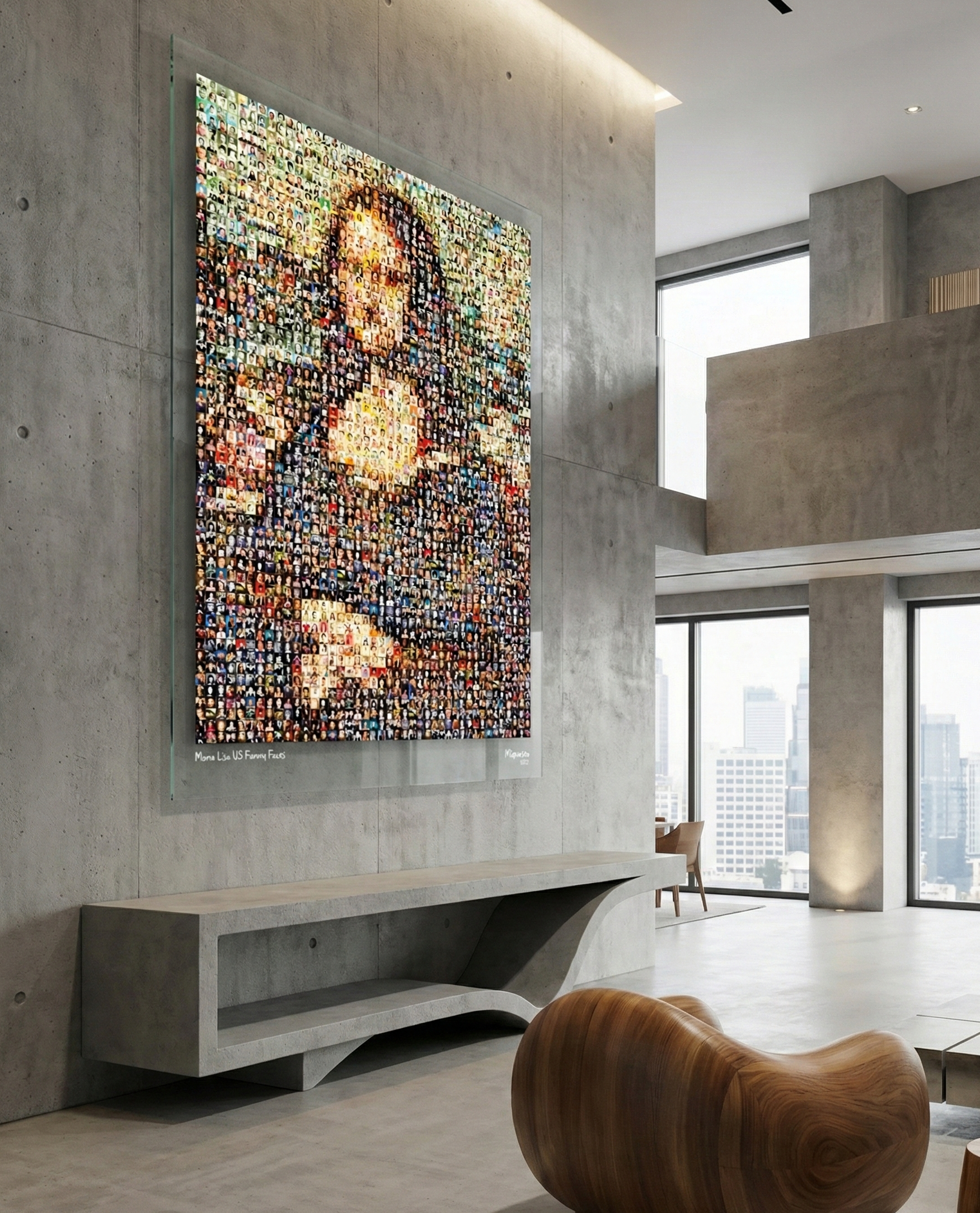 Tableau plexiglass art contemporain Miquaseo, mosaique "Mona Lisa vs Funny Faces", decoration murale design, edition limitee signee et numerotee