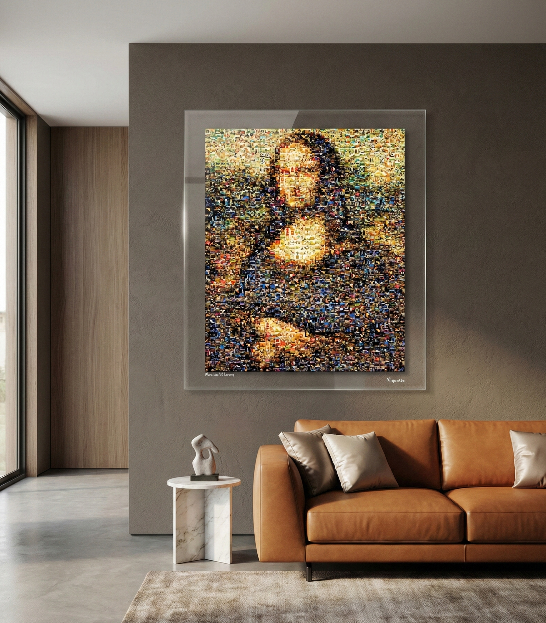 Tableau plexiglass art contemporain Miquaseo, mosaique "Mona Lisa vs Luxury", decoration murale design, edition limitee signee et numerotee