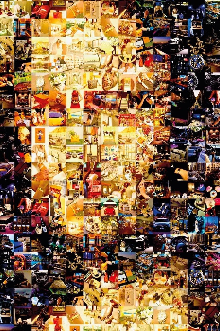 Tableau plexiglass art contemporain Miquaseo, mosaique "Mona Lisa vs Luxury", decoration murale design, edition limitee signee et numerotee