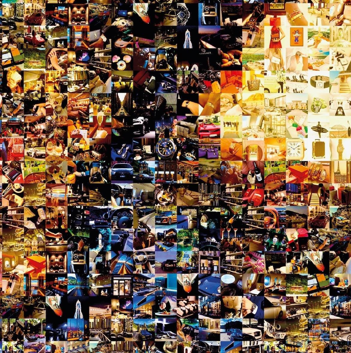 Tableau plexiglass art contemporain Miquaseo, mosaique "Mona Lisa vs Luxury", decoration murale design, edition limitee signee et numerotee