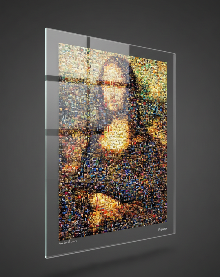 Tableau plexiglass art contemporain Miquaseo, mosaique "Mona Lisa vs Luxury", decoration murale design, edition limitee signee et numerotee