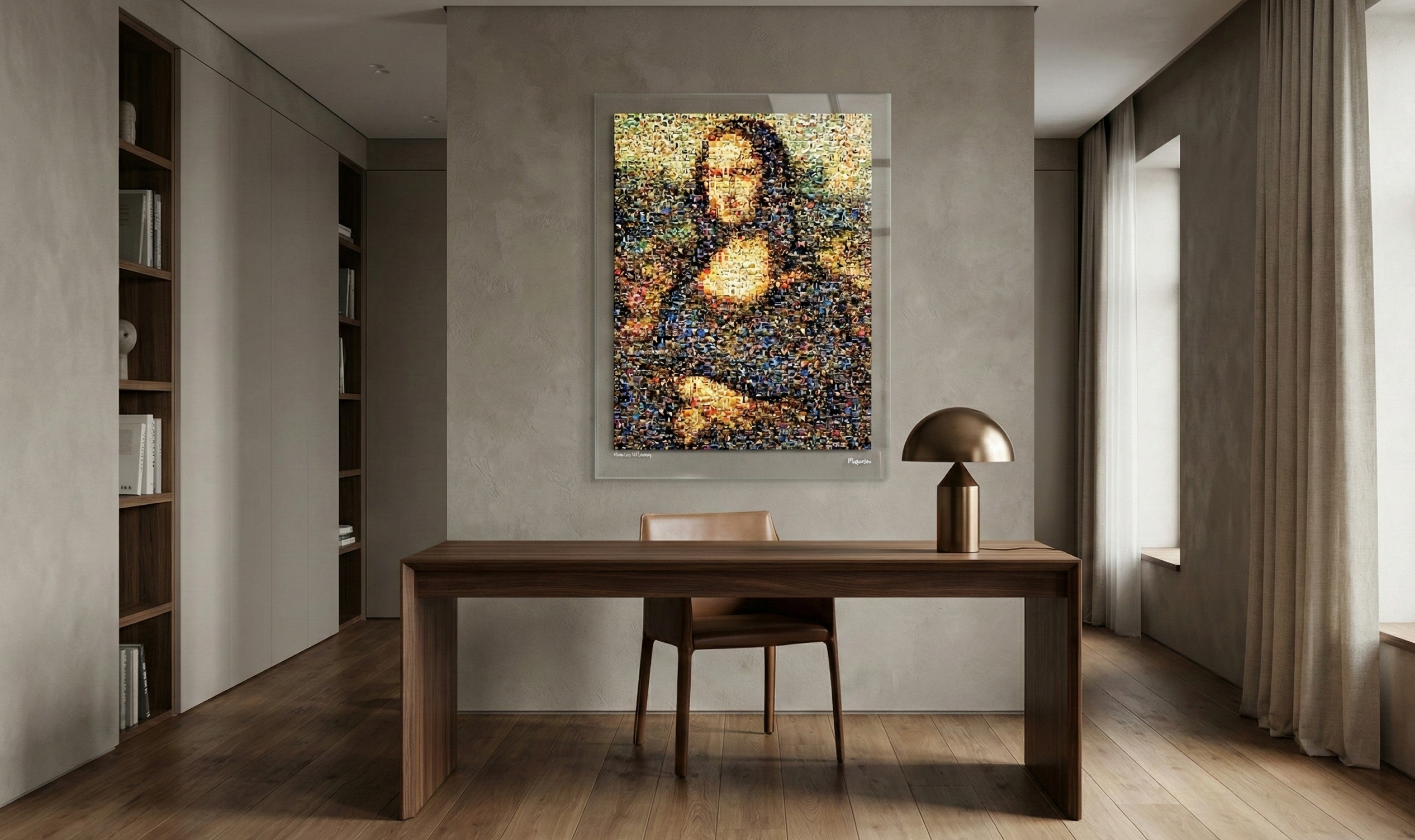 Tableau plexiglass art contemporain Miquaseo, mosaique "Mona Lisa vs Luxury", decoration murale design, edition limitee signee et numerotee