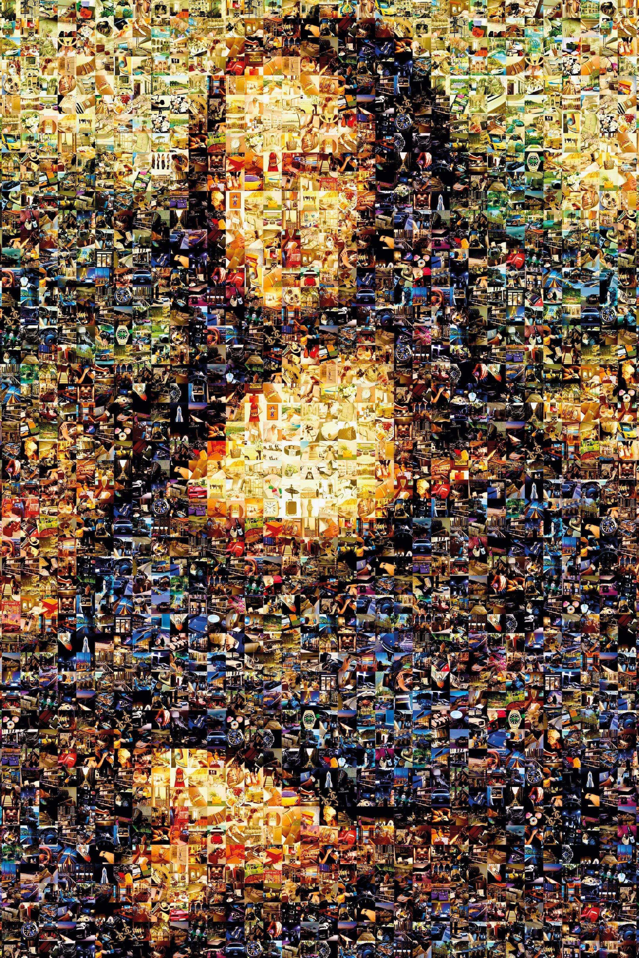 Tableau plexiglass art contemporain Miquaseo, mosaique "Mona Lisa vs Luxury", decoration murale design, edition limitee signee et numerotee