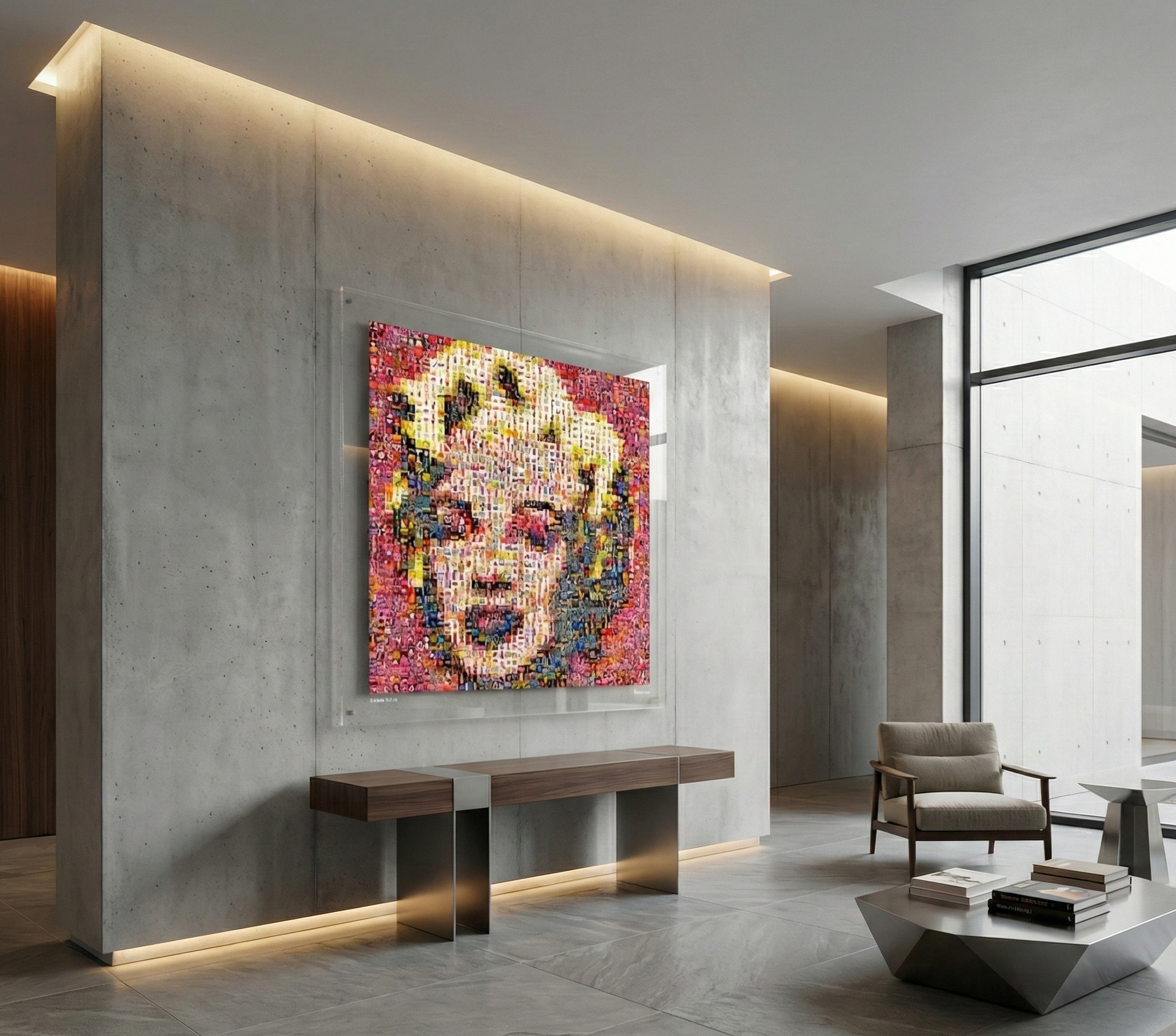 Tableau plexiglass art contemporain Miquaseo, mosaique "Monroe vs Contemporary Art", decoration murale design, edition limitee signee et numerotee