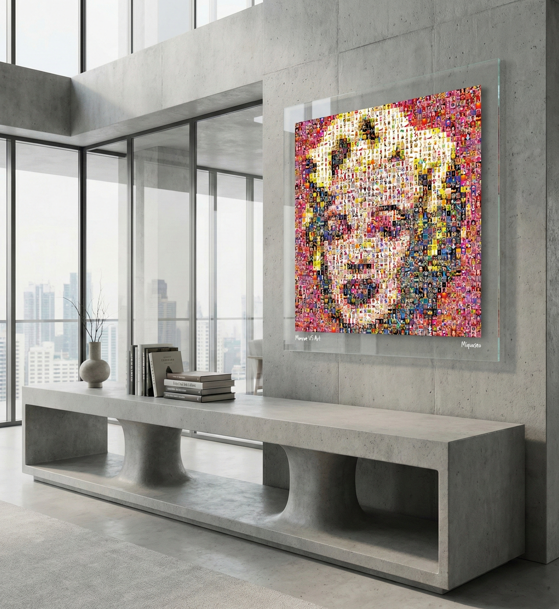 Tableau plexiglass art contemporain Miquaseo, mosaique "Monroe vs Contemporary Art", decoration murale design, edition limitee signee et numerotee