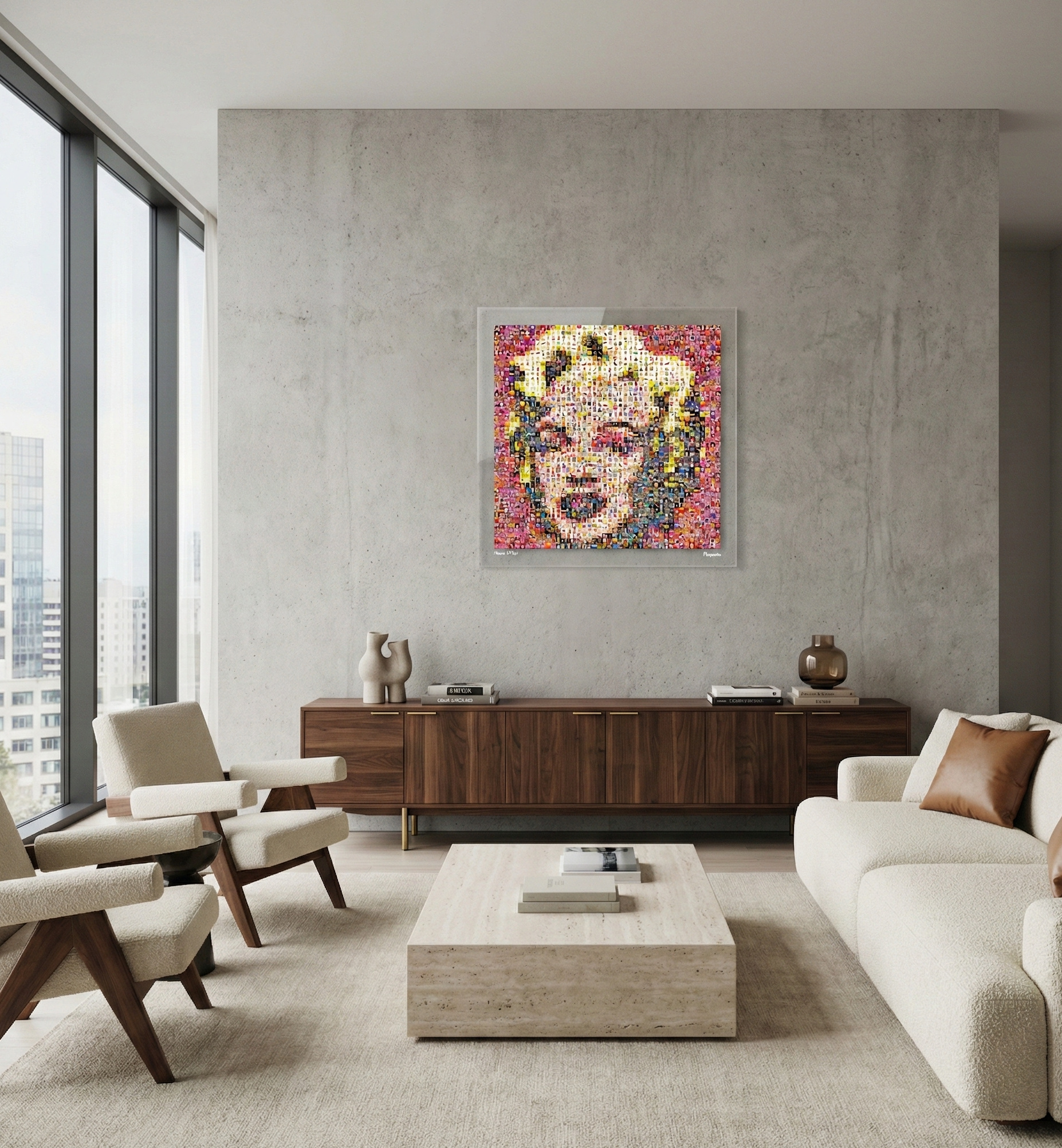 Tableau plexiglass art contemporain Miquaseo, mosaique "Monroe vs Contemporary Art", decoration murale design, edition limitee signee et numerotee