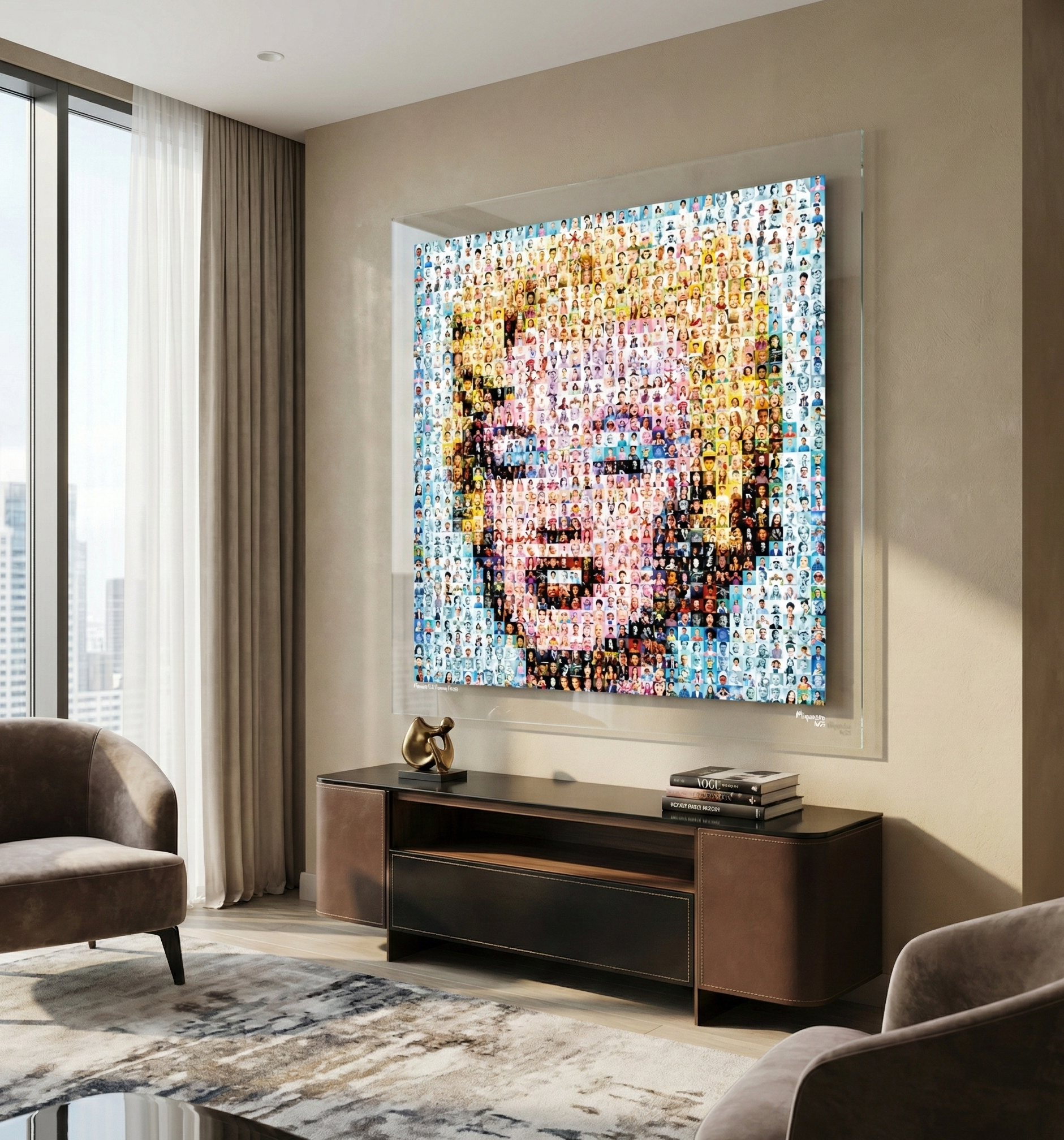 Tableau plexiglass art contemporain Miquaseo, mosaique "Monroe vs Funny Faces", decoration murale design, edition limitee signee et numerotee