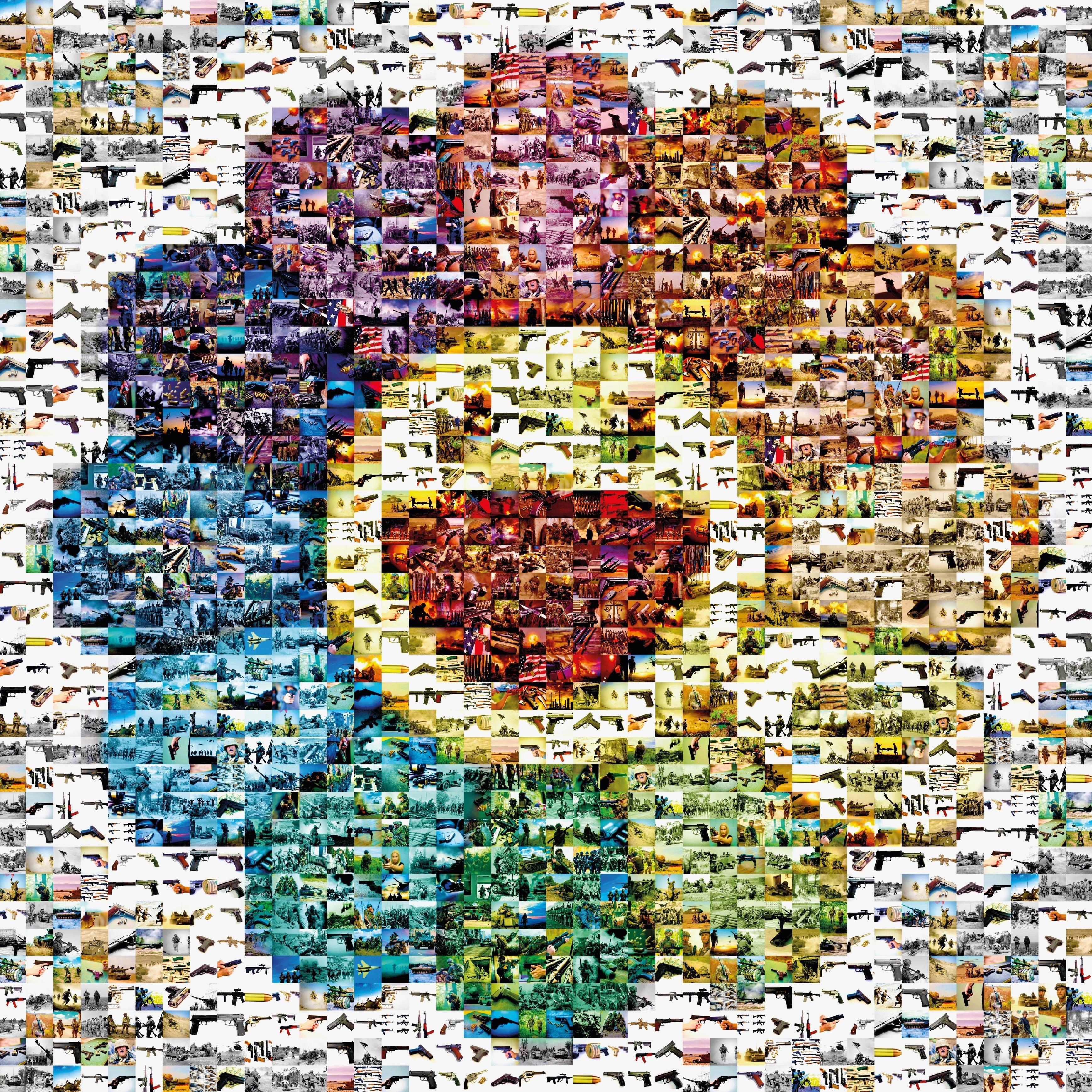 Tableau plexiglass art contemporain Miquaseo, mosaique "Smiling flower VS War", decoration murale design, edition limitee signee et numerotee