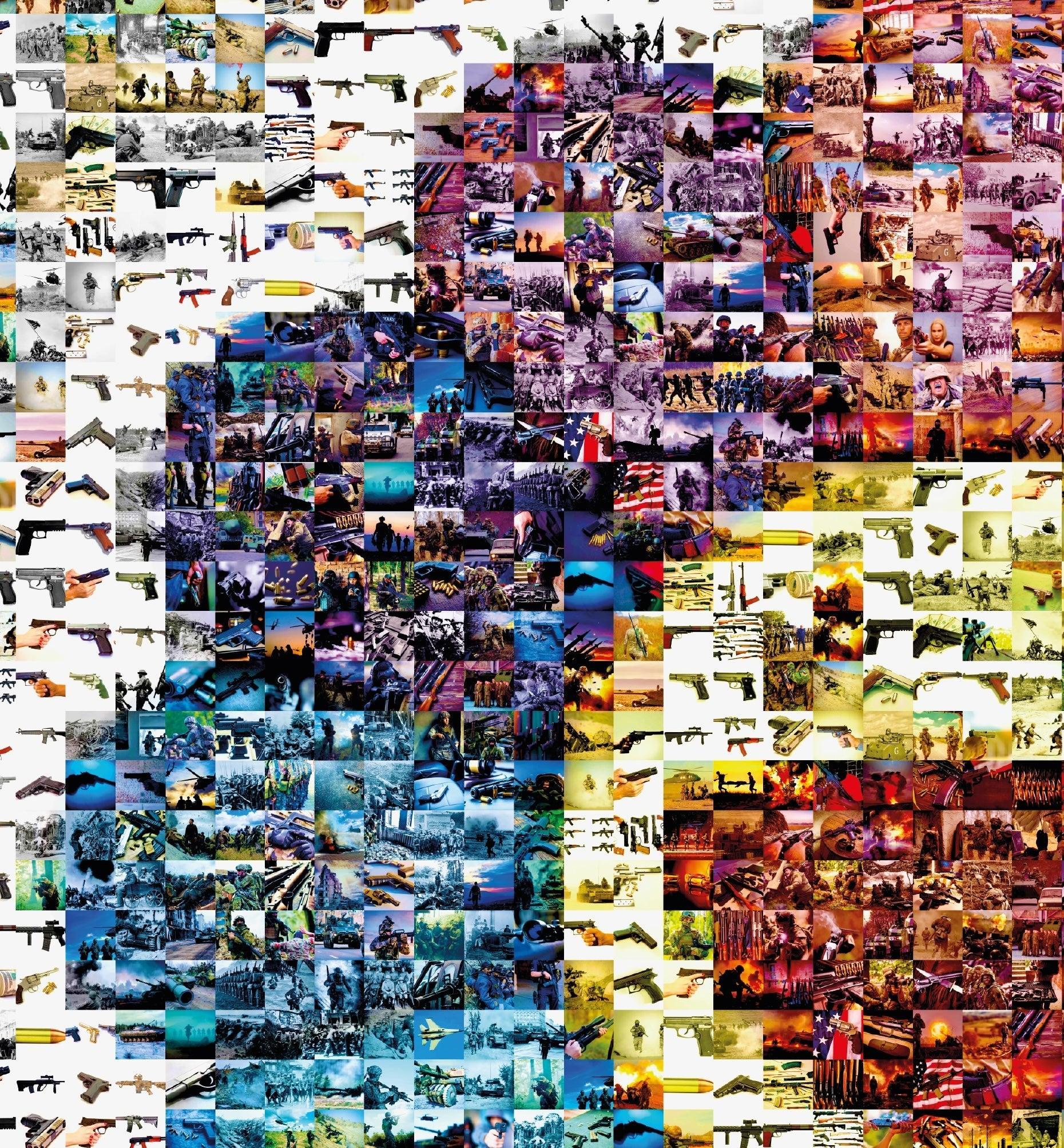 Tableau plexiglass art contemporain Miquaseo, mosaique "Smiling flower VS War", decoration murale design, edition limitee signee et numerotee