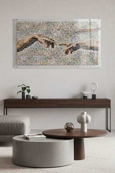 Tableau plexiglass art contemporain Miquaseo, mosaique "The Divine Touch VS Homeless", decoration murale design, edition limitee signee et numerotee