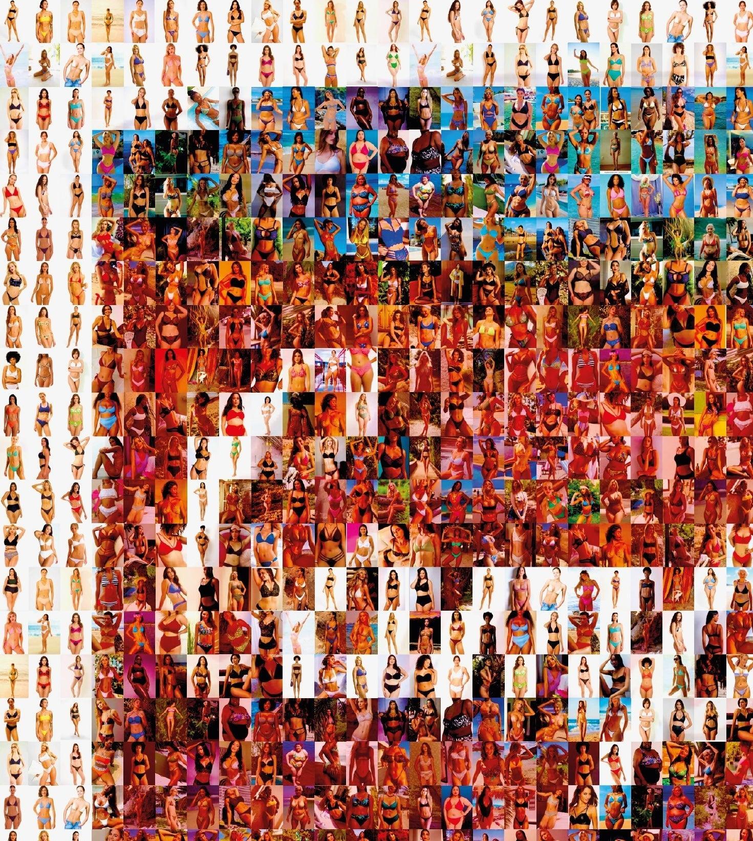 Tableau plexiglass art contemporain Miquaseo, mosaique "Tomato Soup vs Bikini", decoration murale design, edition limitee signee et numerotee