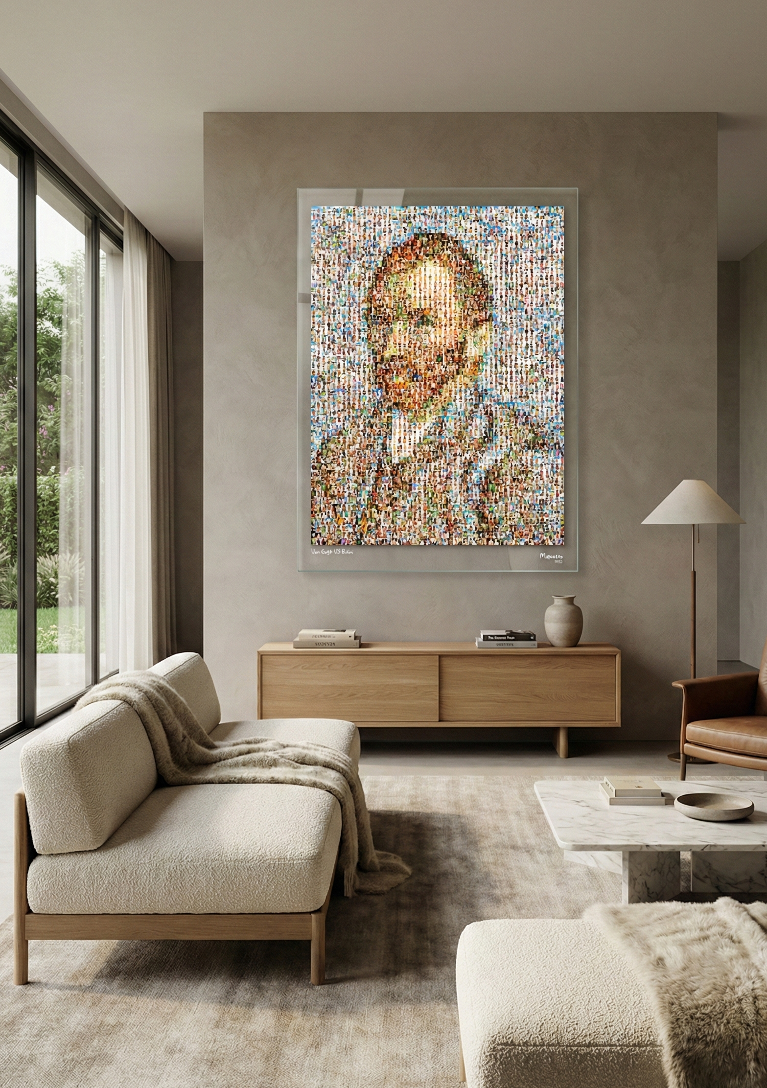 Tableau plexiglass art contemporain Miquaseo, mosaique "Van Gogh vs Bikini", decoration murale design, edition limitee signee et numerotee