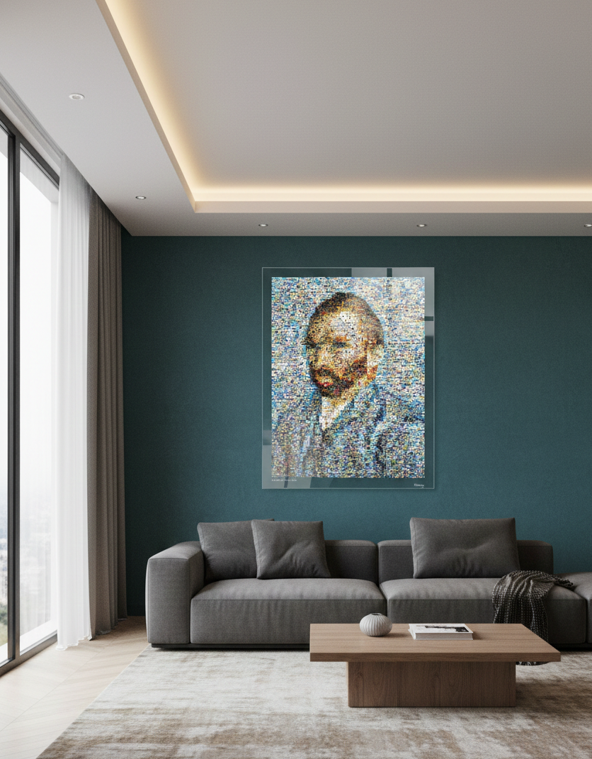Tableau plexiglass art contemporain Miquaseo, mosaique "Van Gogh vs Luxury", decoration murale design, edition limitee signee et numerotee