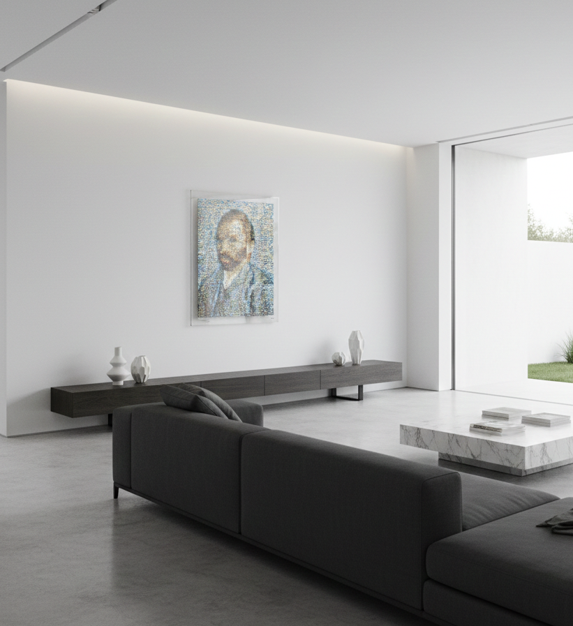 Tableau plexiglass art contemporain Miquaseo, mosaique "Van Gogh vs Luxury", decoration murale design, edition limitee signee et numerotee