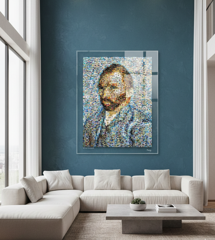 Tableau plexiglass art contemporain Miquaseo, mosaique "Van Gogh vs Luxury", decoration murale design, edition limitee signee et numerotee